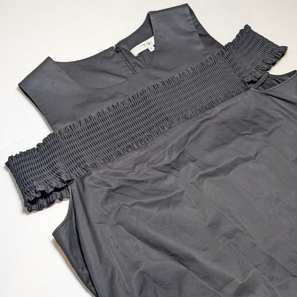 Tibi Eco Black Smocked Gathered Dress - Picture 13 of 16